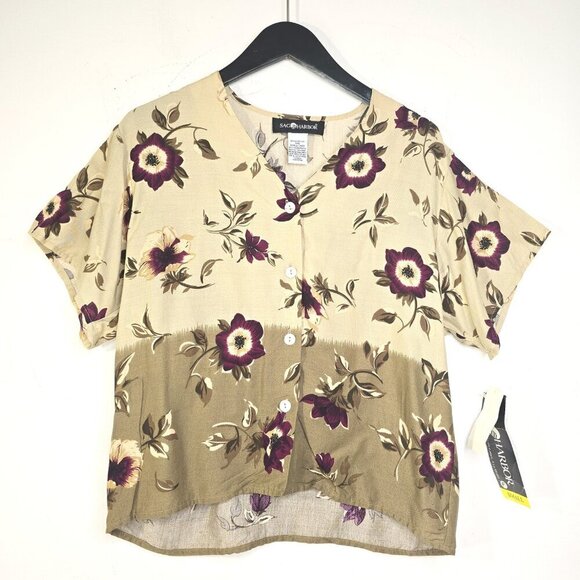 Vintage NWT Sag Harbor Green Floral Hawaiian Pearl Button Front Relaxed Blouse - Picture 1 of 7
